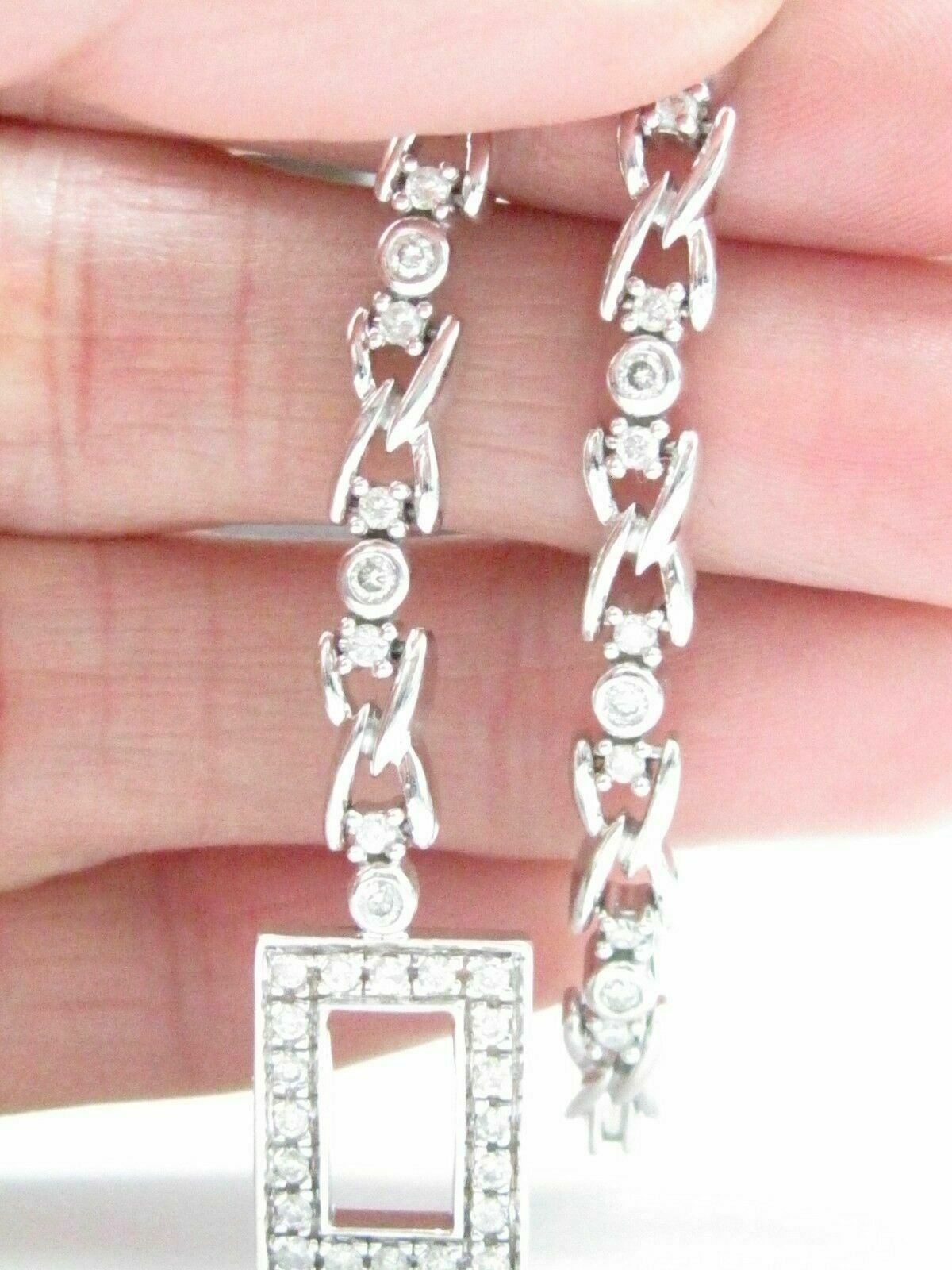 1.12 TCW Square Buckle Eternity Diamond Bracelet G-SI1 7.5" 14k White Gold