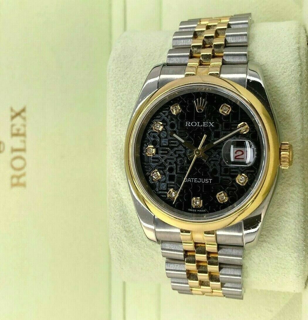 Rolex 36mm Datejust Factory Diamond Dial 18K Yellow Gold Stainless Watch 116203