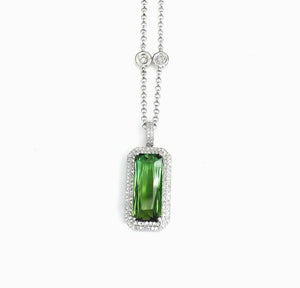 6.03 Carats t.w. Green Tourmaline & Diamond Pendant w Diamond By the Yard Chain