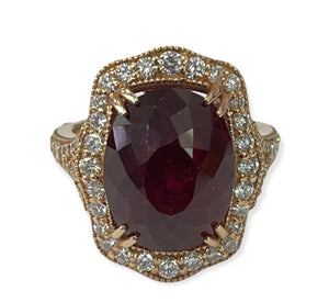 Ruby Gem Solitaire Diamond Ring With Accents Rose Gold 18kt