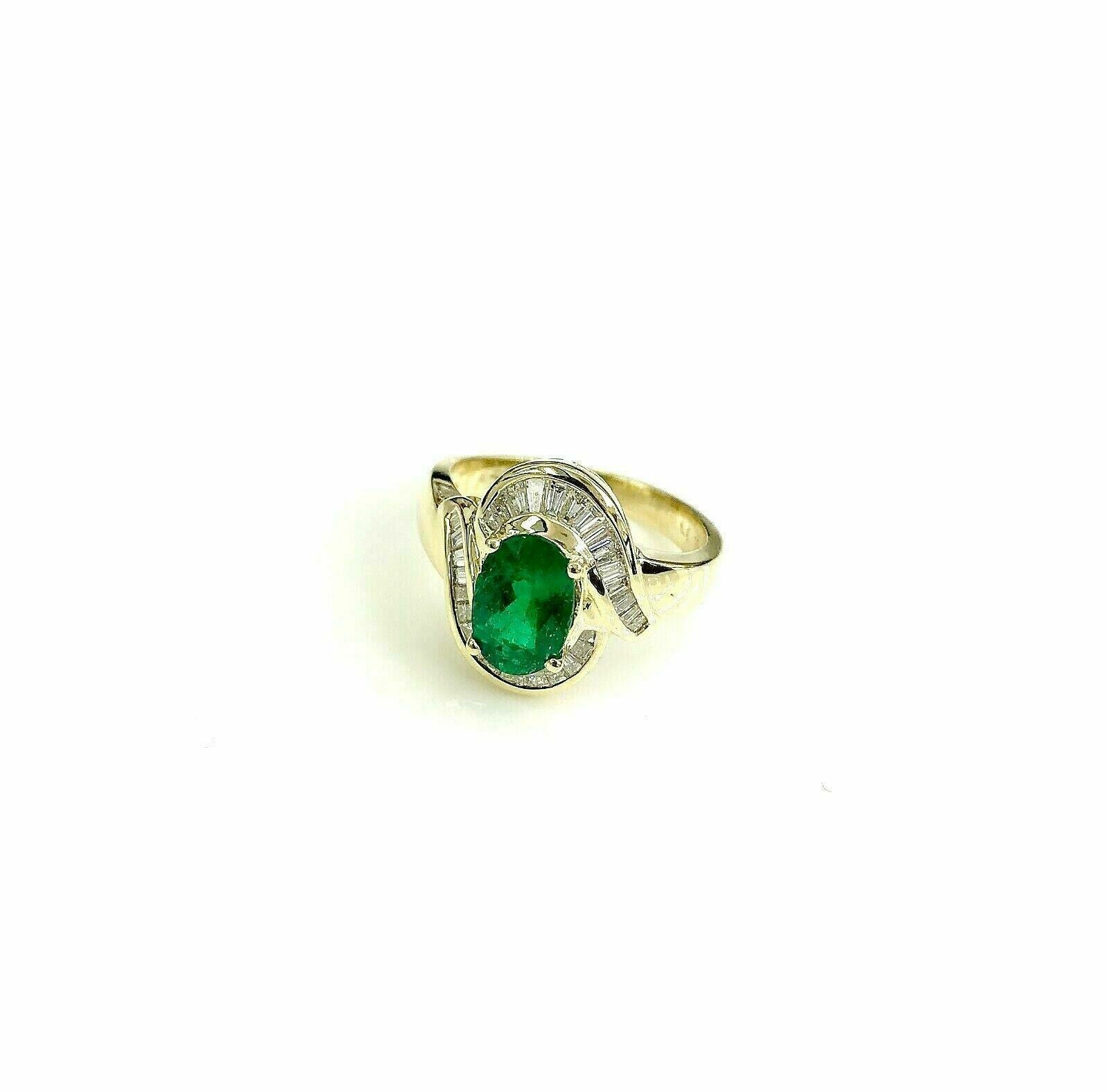 2.30 Carats Oval Emerald & Baguette Diamond Anniversary Cocktail Ring 18k Gold