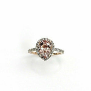 1.83 Carats tw Pear Peach Morganite & Diamond Halo Engagement Ring 14K Rose Gold