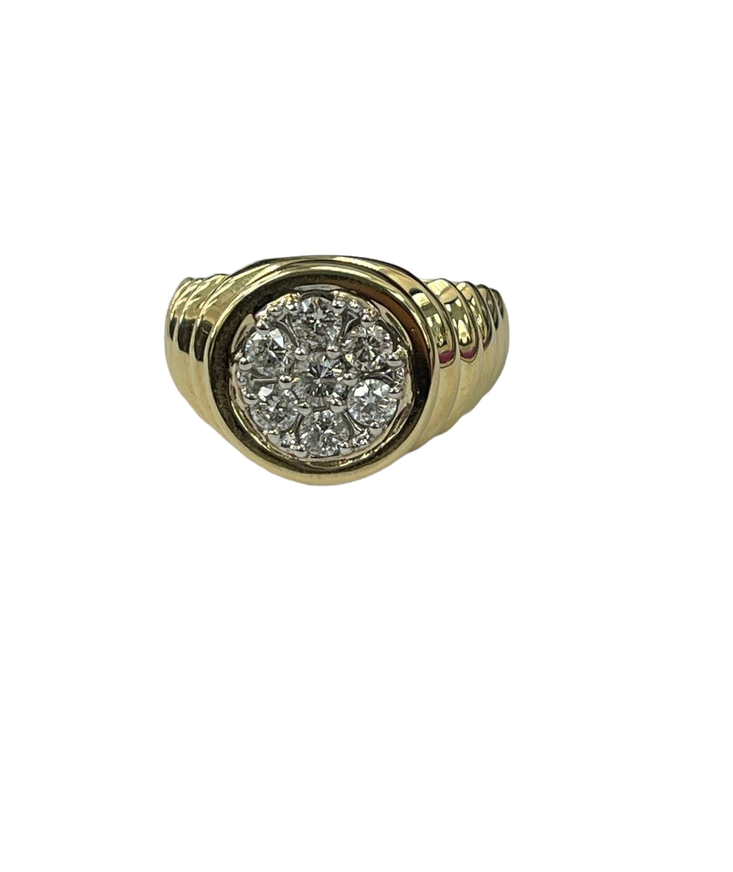 Mens Seven Stone Cluster Diamond Ring Yellow Gold 14kt