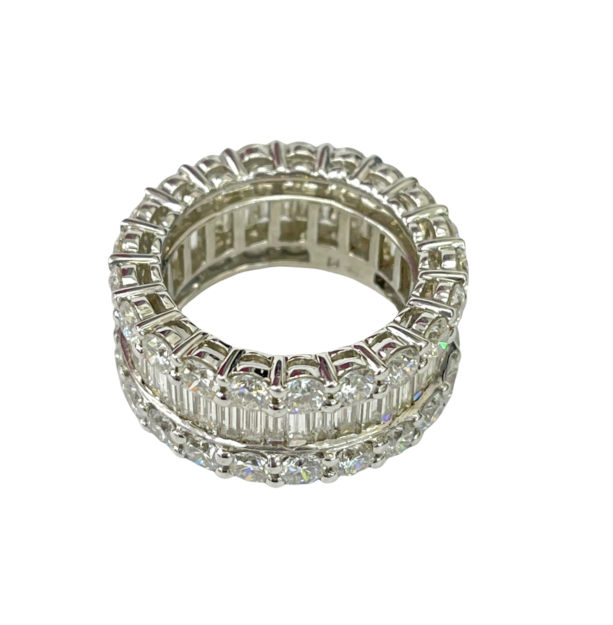 Baguettes and Round Brilliant 10.5mm Wide Diamond Eternity Band White Gold