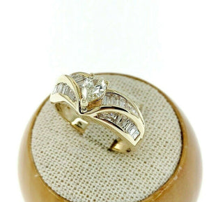 1.12 Carats Pear Diamond with Baguette Diamond Chevron Wedding Ring 14K Yellow