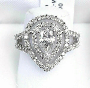 1.12 Carats t.w. Diamond Halo Wedding/Anniversary Ring 14 Karat Gold Brand New
