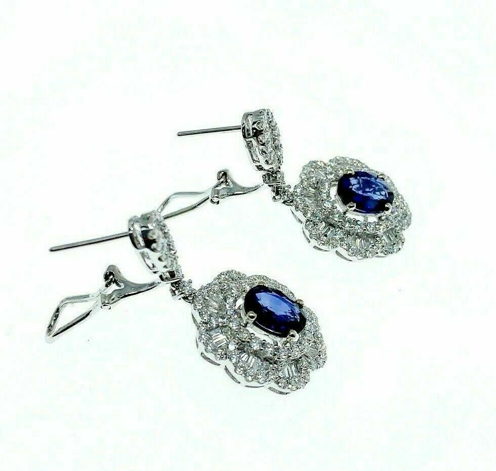 5.47 Carats t.w. Diamond and Blue Sapphire Dangle Chandelier Earrings 18K Gold