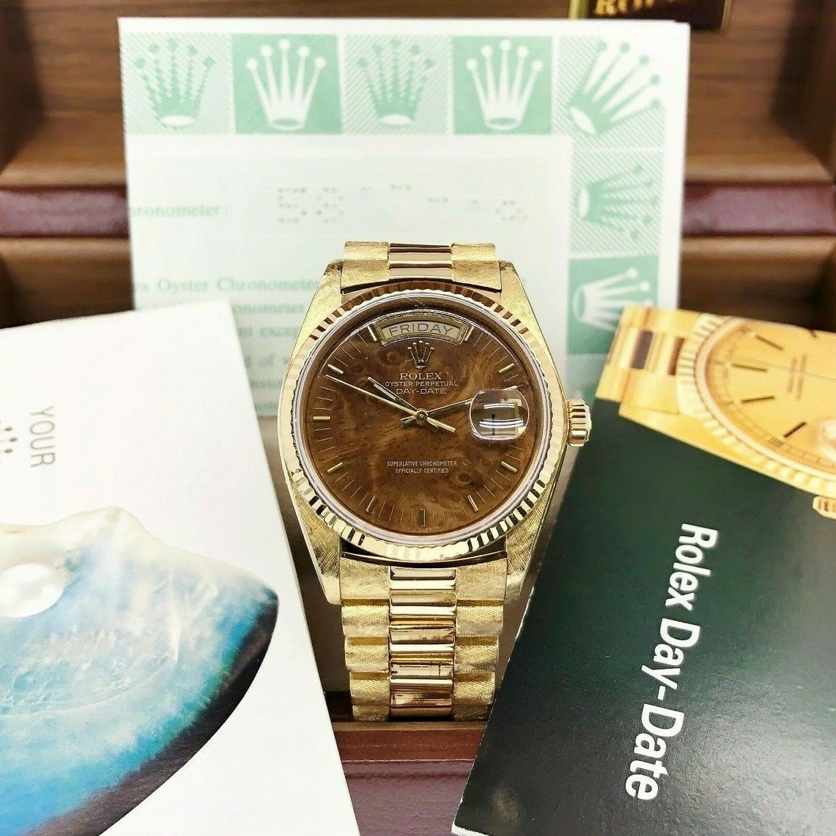 Rolex Day Date President Florentine 36mm Wood Dial Watch 18038 Box and Papers