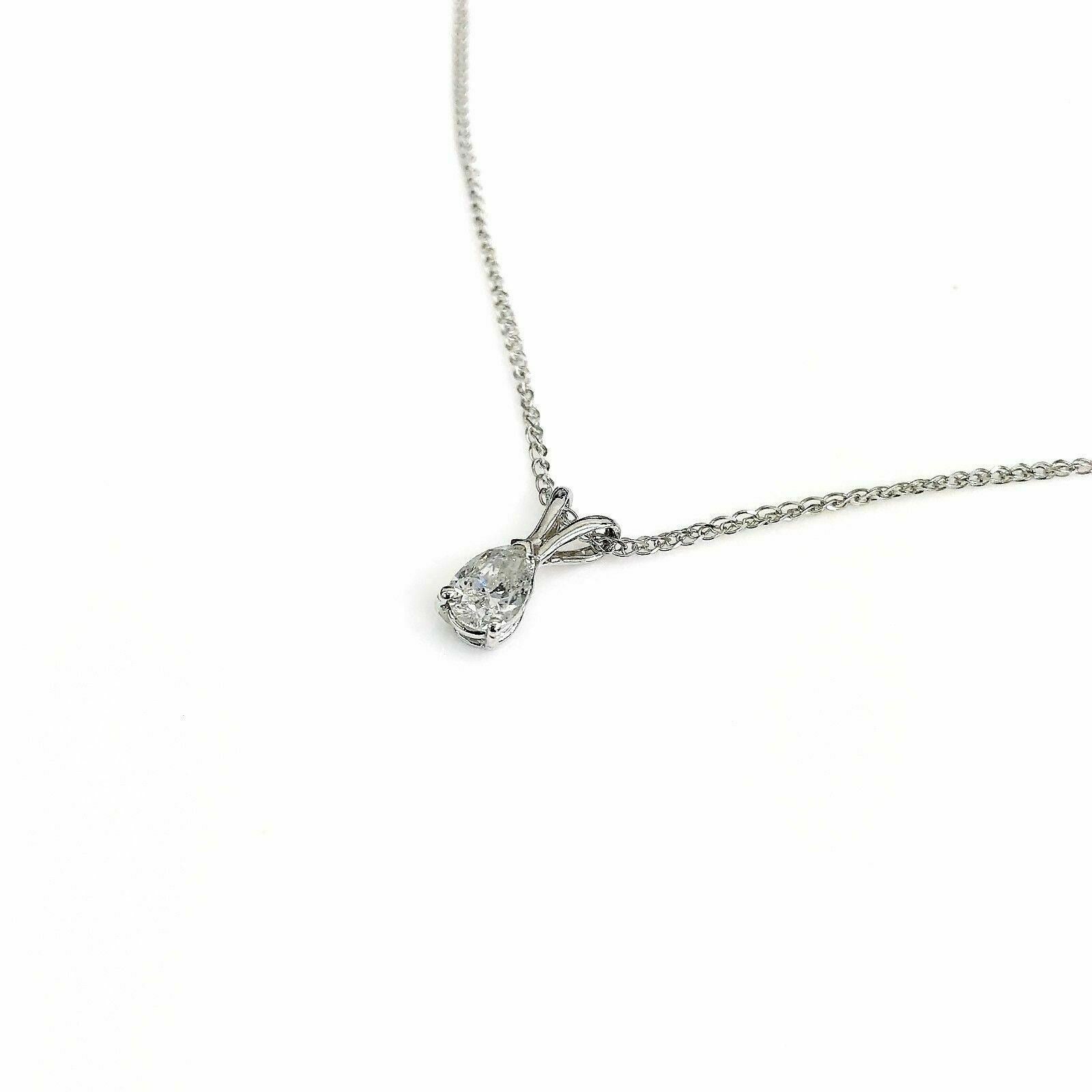 0.48 Carat Pear Diamond Solitaire Pendant with 14K White Gold Chain