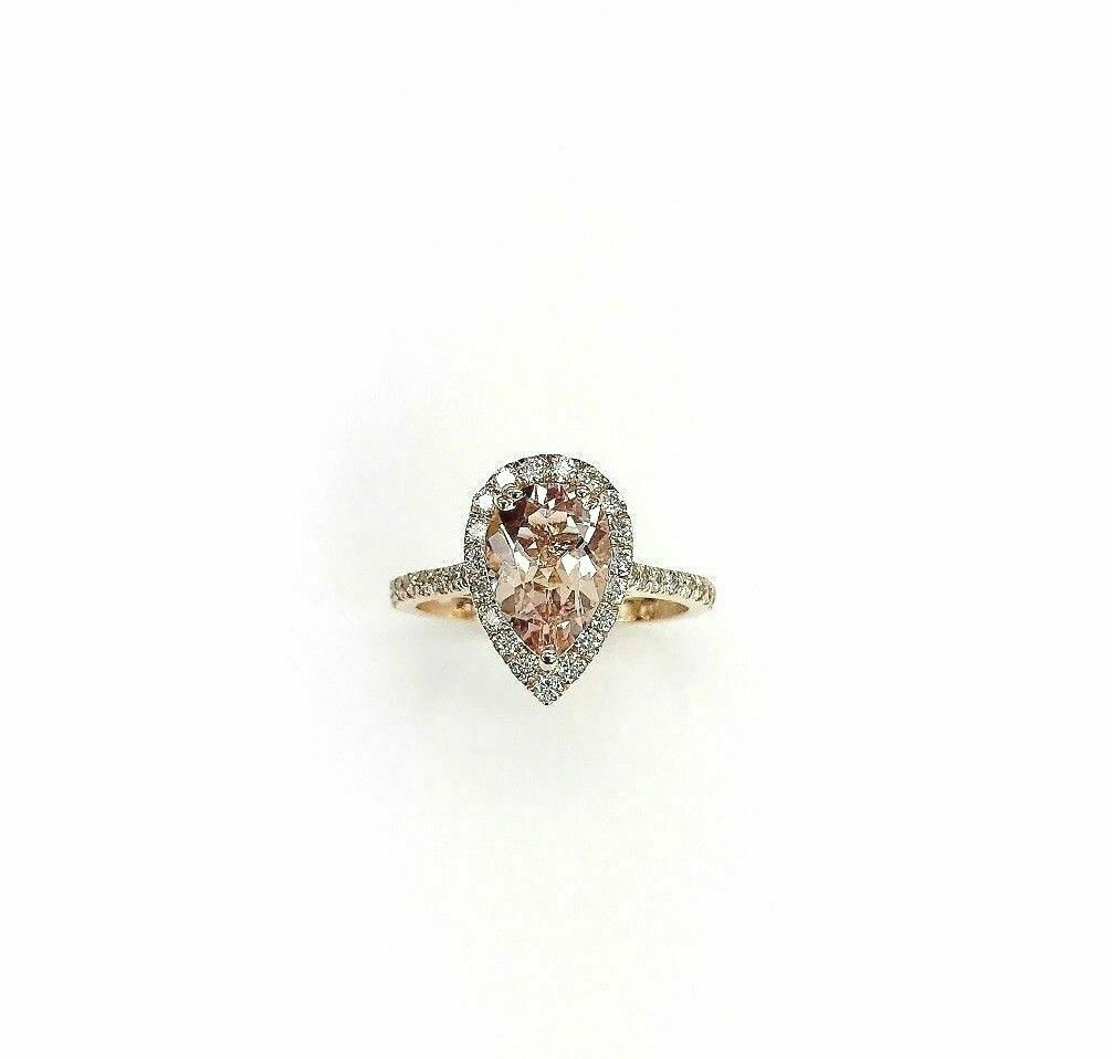 2.25 Carats t.w. Pear Morganite & Diamond Halo Engagement Ring 14K Rose Gold