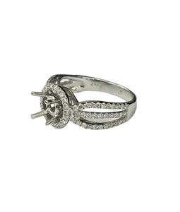 4 Prong Semi-Mounting Halo Diamond Ring 18kt White Gold