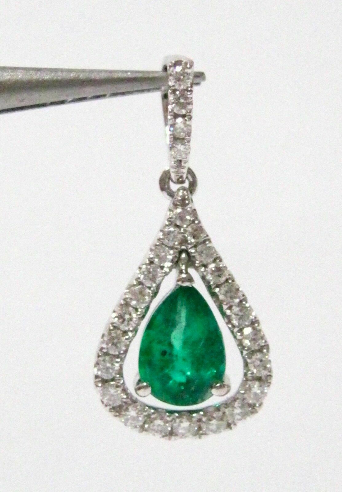 .95 TCW Natural Pear Green Emerald & Round Diamond Accents Pendant 14k Gold