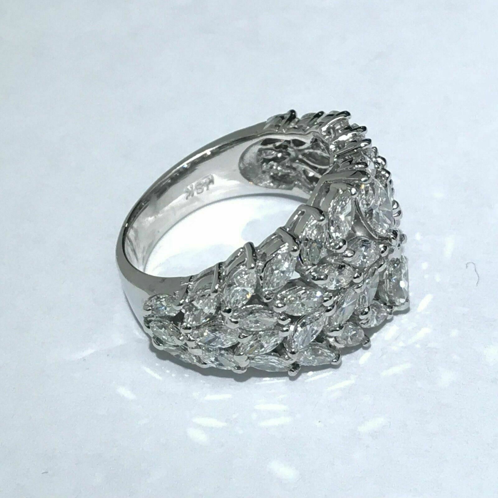 3.65Ct Marquise Cut Cluster Diamond Cocktail Ring Band Size 7.5 18k White Gold