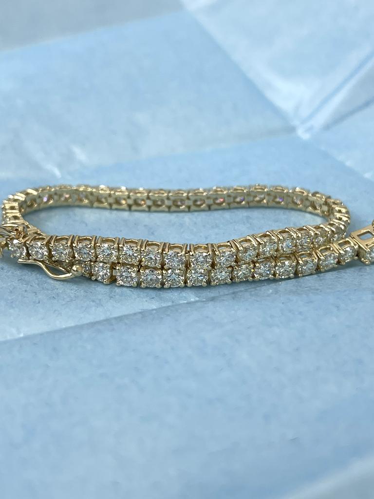 Tennis Diamond Bracelet Round Brilliants 5.05 Carats Yellow Gold 14kt