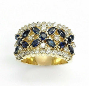 2.80 Carats t.w. Diamond and Blue Sapphire Anniversary Ring 14K Gold Brand New