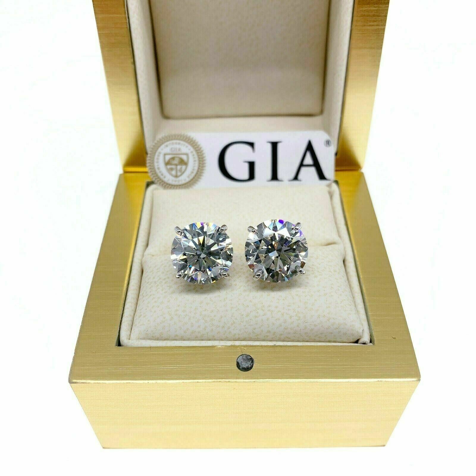 7.27 Carats GIA J VS2 AGS JSI1 Diamond Stud Earrings Ideal Ex Ex Cuts 14K Gold