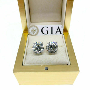 7.27 Carats GIA J VS2 AGS JSI1 Diamond Stud Earrings Ideal Ex Ex Cuts 14K Gold