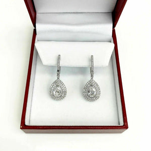 2.35 Carats t.w. Double Halo Diamond Dangle Hinge Earrings 18K 1.45 Pear Centers