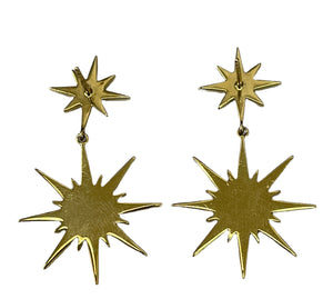 Starburst Round Brilliants Diamond Dangling Earrings Micro Pave Yellow Gold