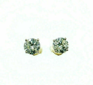 2.41 Carats t.w. round Brilliant Diamond Stud Earrings 14K Yellow Gold Settings