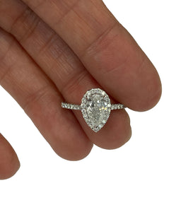 Pear Brilliant Halo Diamond Engagement Ring GIA Certified White Gold
