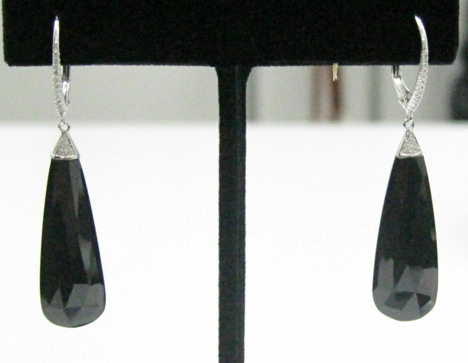 24.10 TCW Pear Faceted Black Opal Diamond Chandelier/Dangling Earrings 14k