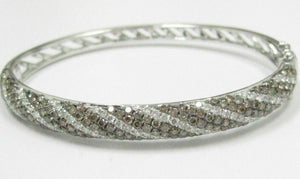 4.10 TCW Stripped Natural Champagne and White Diamond Bangle/Bracelet 14kt