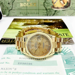 Rolex Day Date President 36mm Watch 18248 Box and Paper Houndstooth Factory Dial