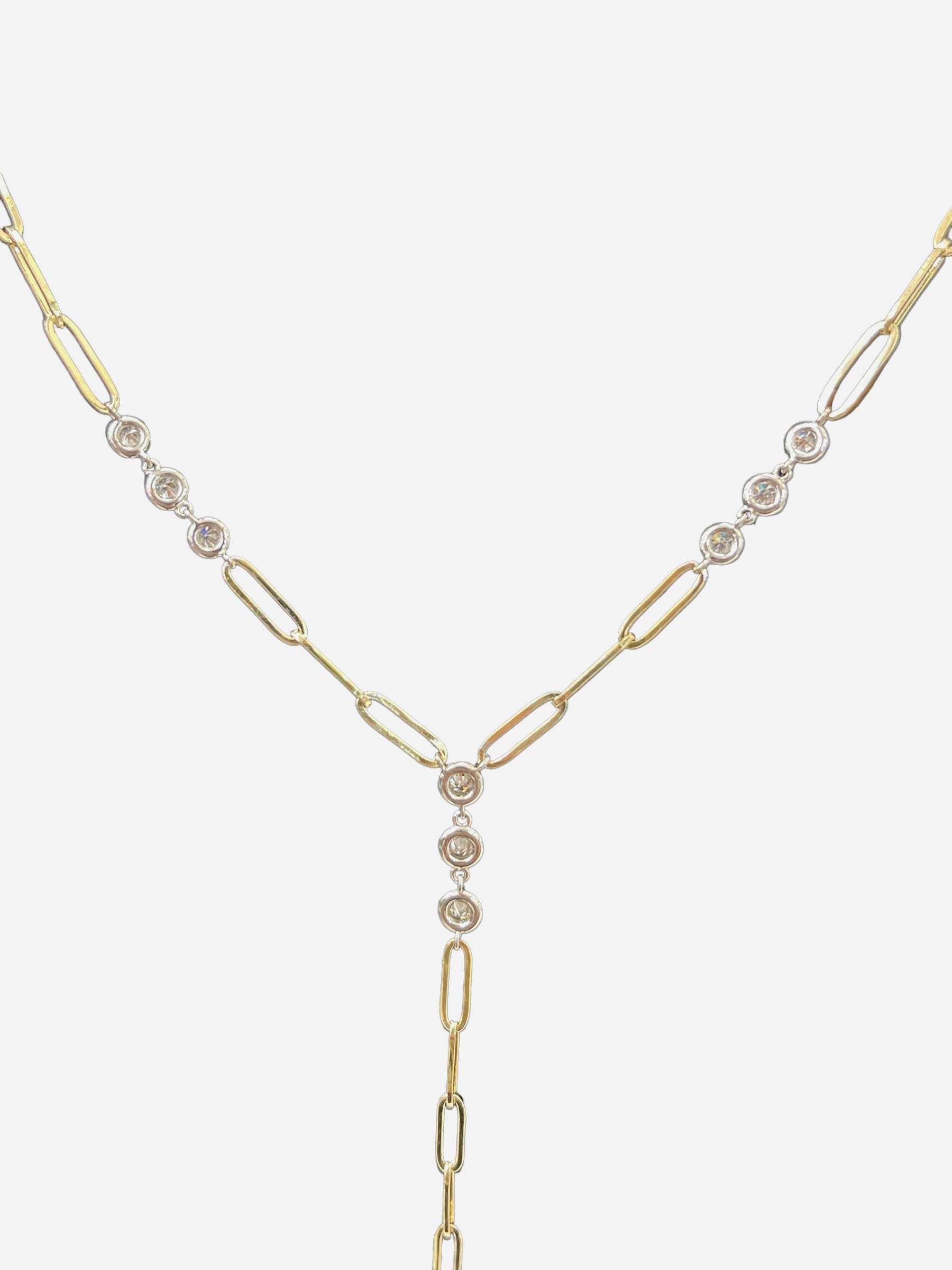 Paper Clip Necklace with Diamond Bezel Two-Tone 14kt