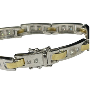 Princess Cut Diamond Link Bracelet Two Tone 14kt Unisex