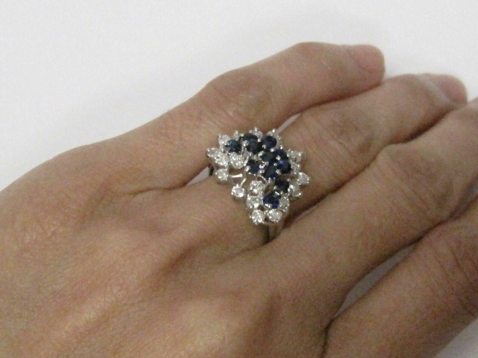 1.15 TCW Natural Blue Sapphire & Diamond Accents Waterfall Ring Size 6 14k