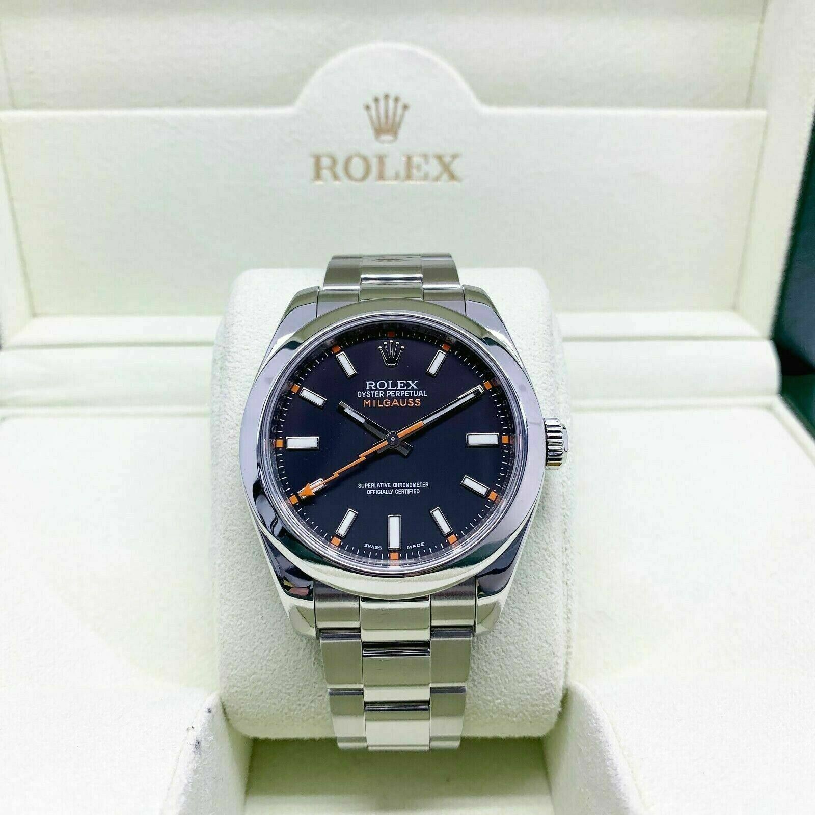 Rolex 40MM Milgauss Watch Stainless Steel Oyster Smooth Bezel Ref # 116400