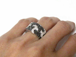 1.17 TCW Natural Round Brilliants Black and White Diamond Wide Ring 14Kt