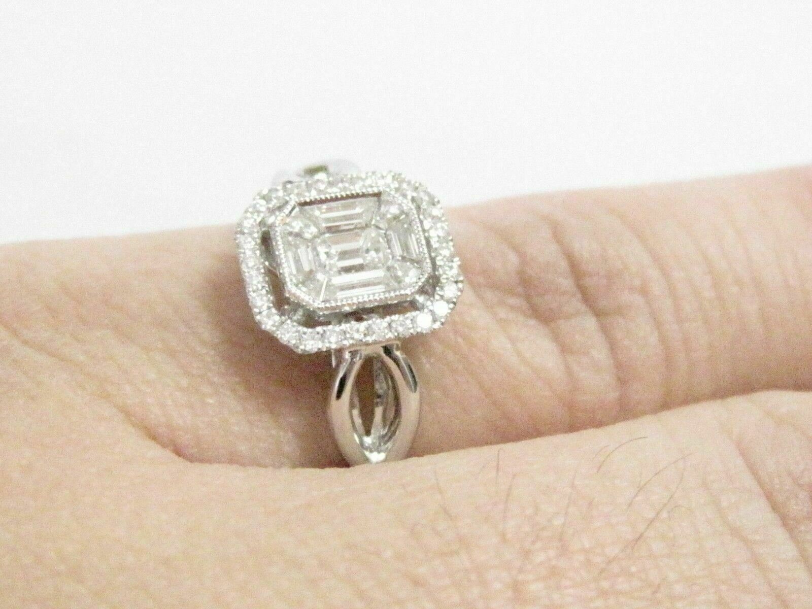 Fine .95 TCW Baguette Diamonds Octagon Shape Ring G VS2 Size 6.5 18k White Gold