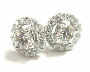 Fine .91TCW Floral Round Diamond Stud Earrings Push Back I SI2 18k White Gold