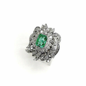 2.88 Carats t.w. Diamond and Emerald Ring Emerald is 1.63 Carats Vintage 1980's