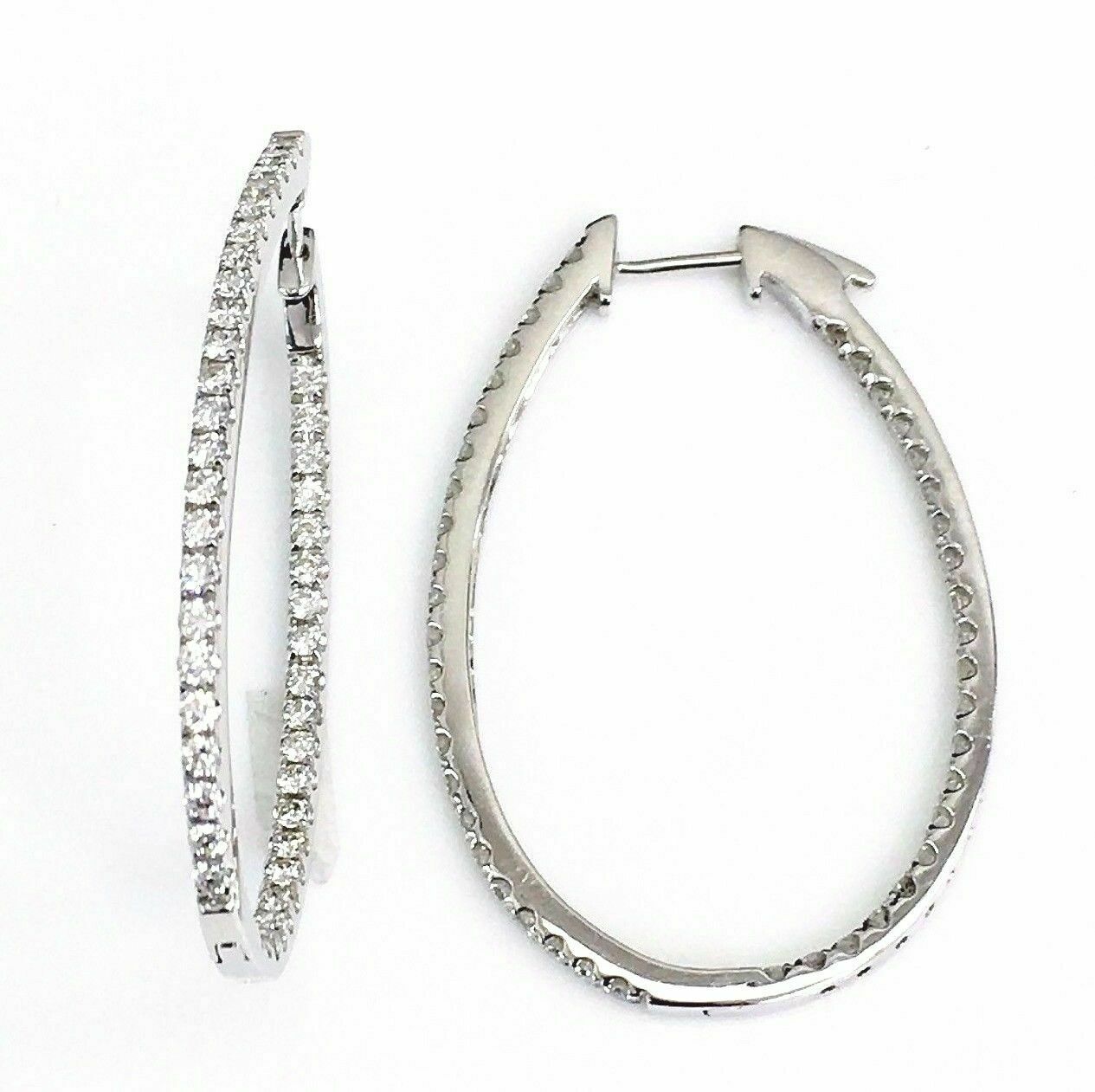 2.85 Carats t.w. Diamond Inside Out Hoop Earrings 18 Karat White Gold Brand New