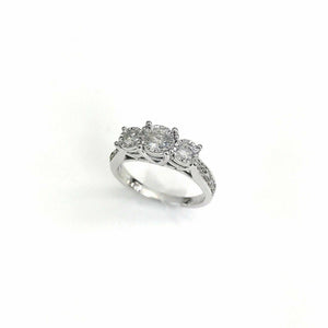 0.78 Carats 3 Stone Round Brilliant Cut Diamond Wedding Ring w Side Diamonds 14K