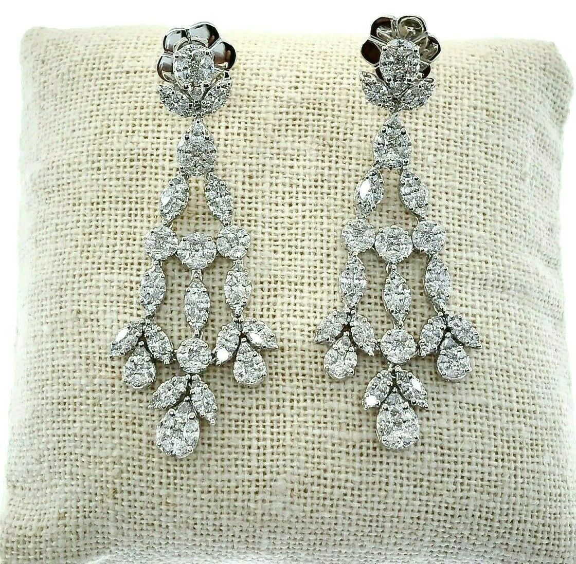 8.20 Carats t.w. Diamond Chandelier Gala Dangle Earrings 18K Gold 2.15 Inch Drop