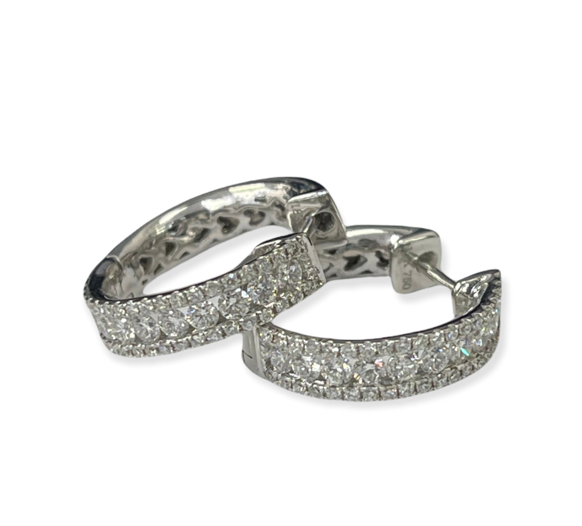 Round Brilliants Huggie Hoop Diamond Earrings White Gold 18kt
