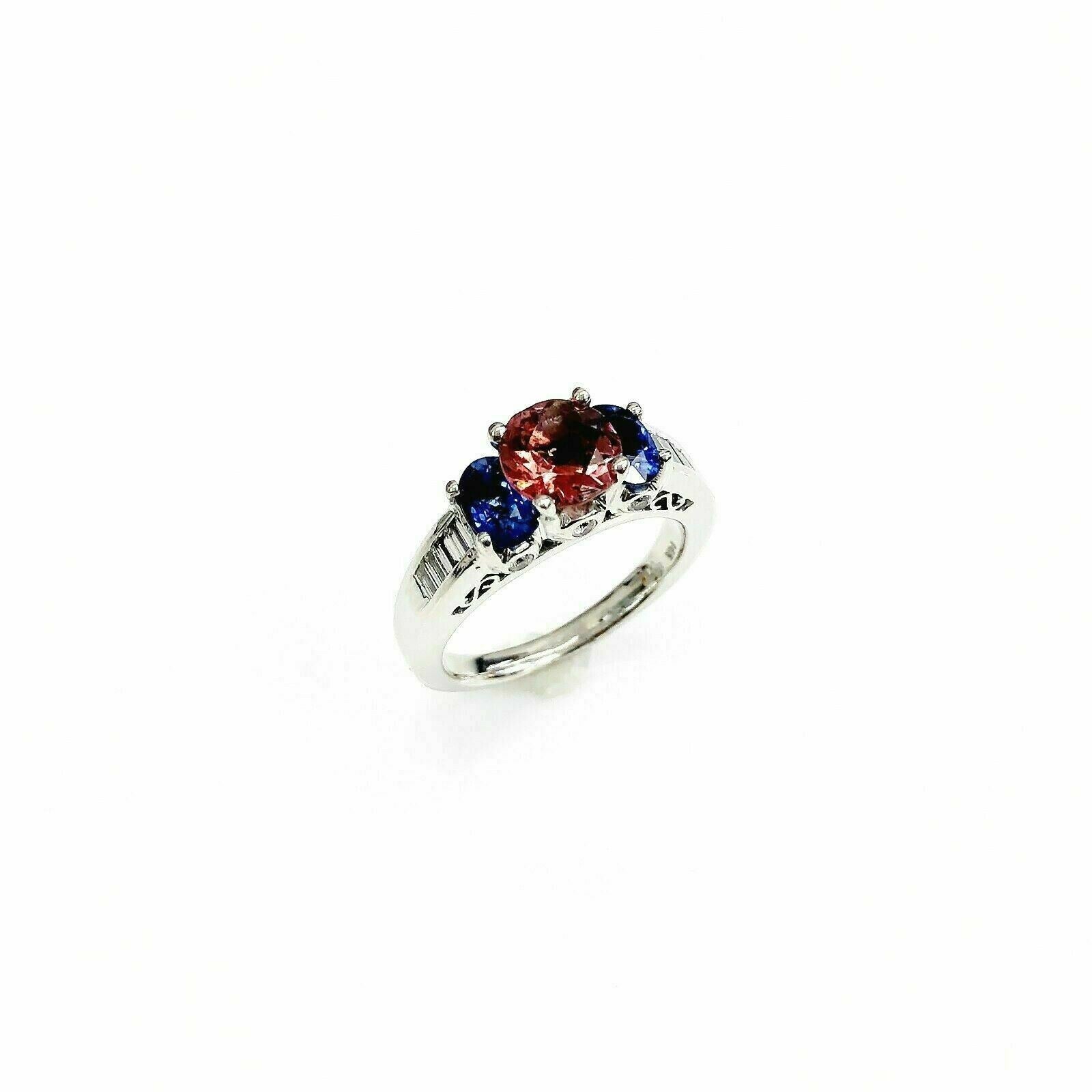 2.80 Carats Pink Tourmaline Blue Sapphire and Diamond Wedding/Anniversary Ring