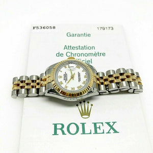 Rolex 26MM Lady Datejust 18 Karat Yellow Gold Steel Watch Ref # 179173 Papers