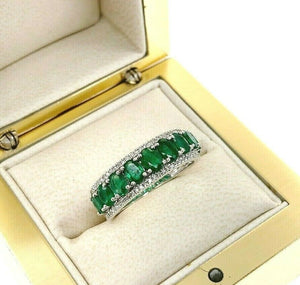 Fine 1.84 Carats t.w. Diamond and Emerald Anniversary Ring May Birthstone 14K