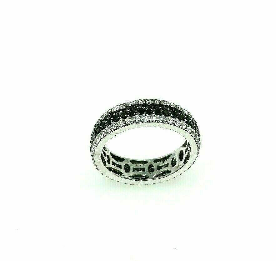 2.61 Carats t.w. Natural Black and White Diamond Pave 4 Row Eternity Ring 18KW