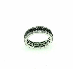 2.61 Carats t.w. Natural Black and White Diamond Pave 4 Row Eternity Ring 18KW