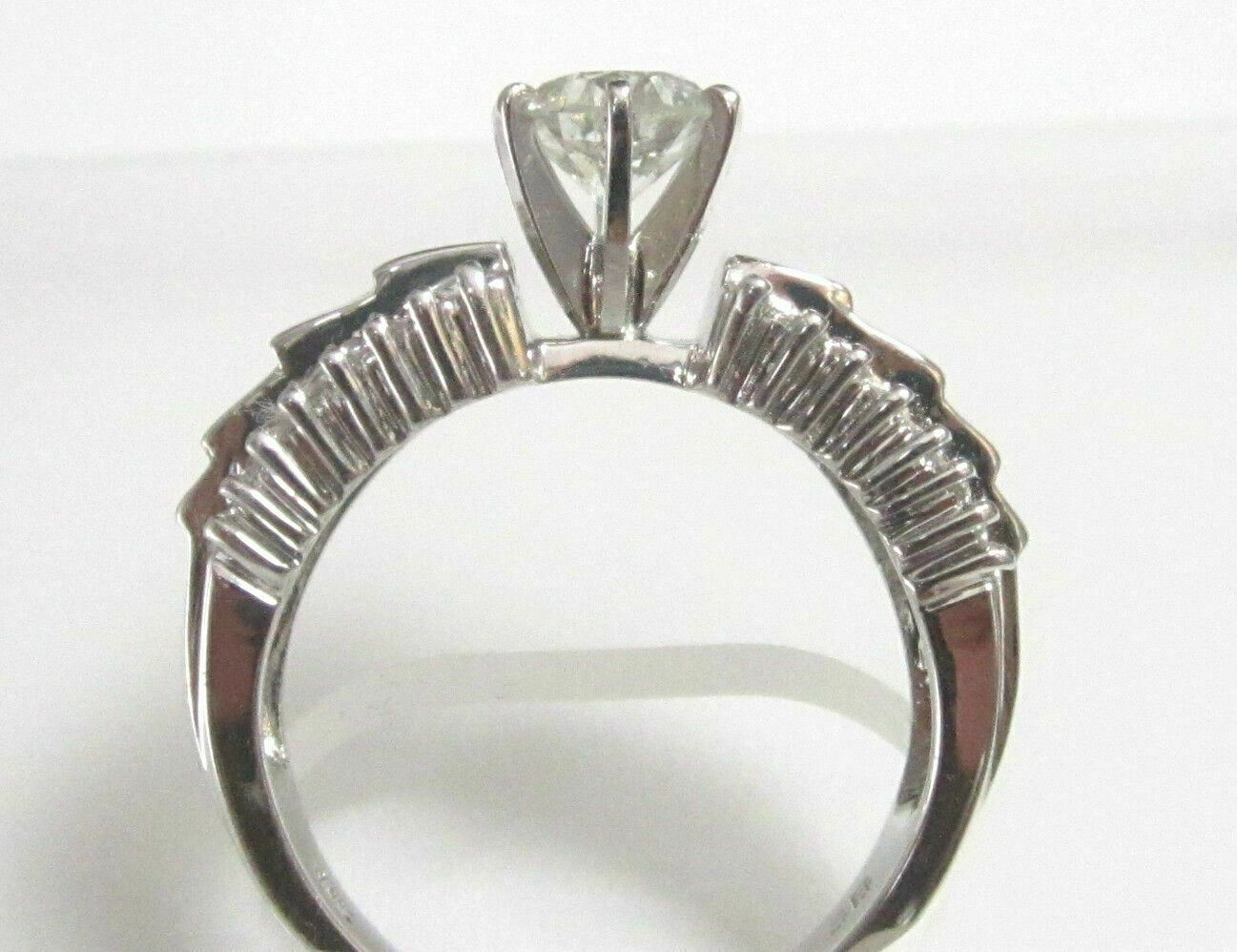 2.40 TCW Round Diamond w/ Baguette & Round Accents Engagement Ring Size 7.5 H I1