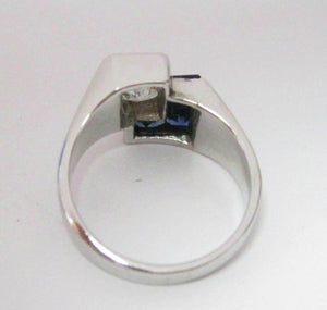 1.70 TCW Natural Blue Sapphire & Radiant Cut Diamond Ring Size 6 18kt White Gold