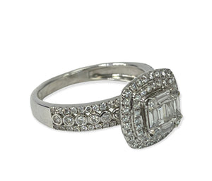 Baguettes and Round Brilliants Illusion Anniversary Diamond Ring White Gold