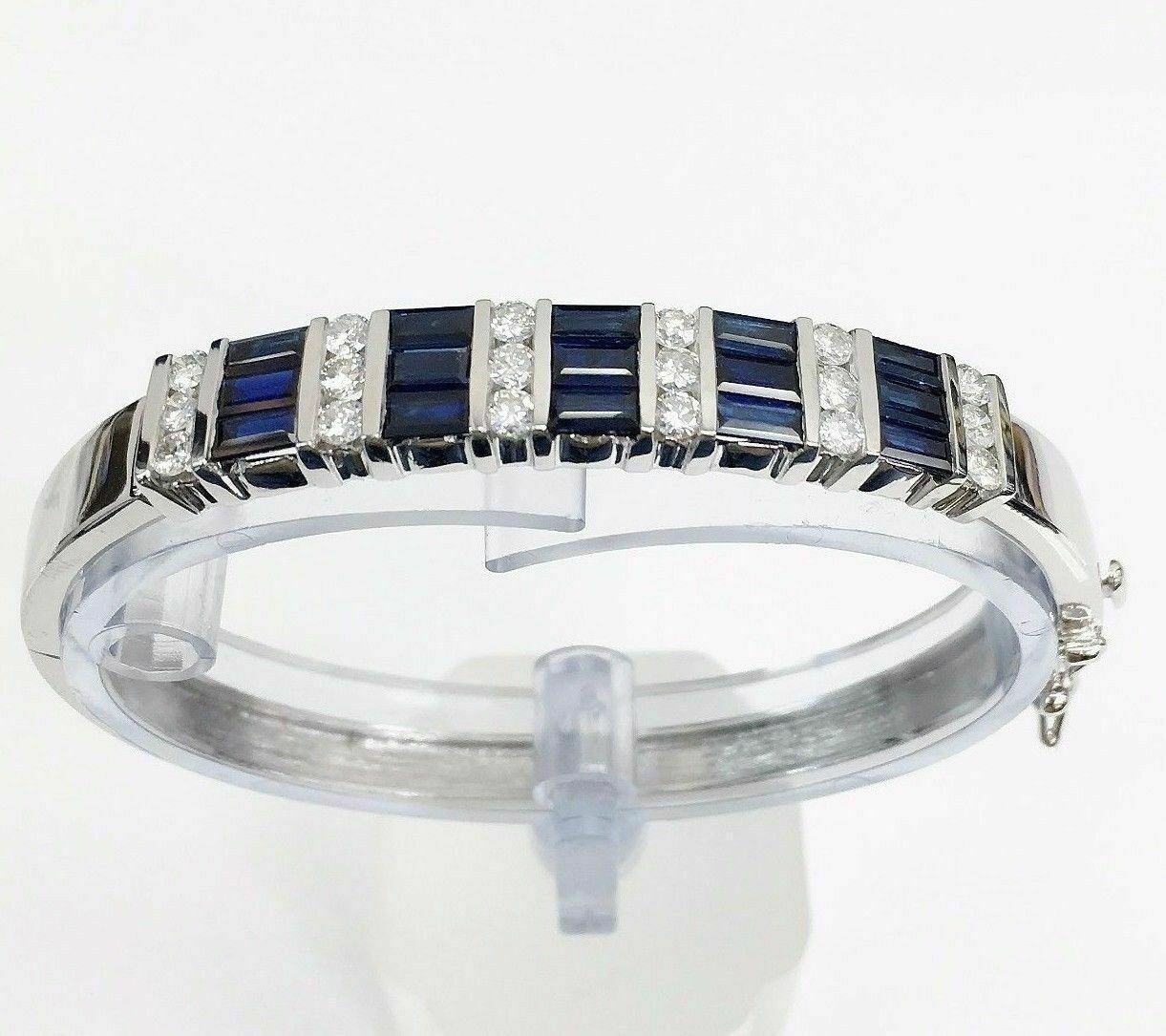 6.07 Carats t.w. Diamond and Sapphire Custom Made Bangle Bracelet 14K Gold 28 Gr