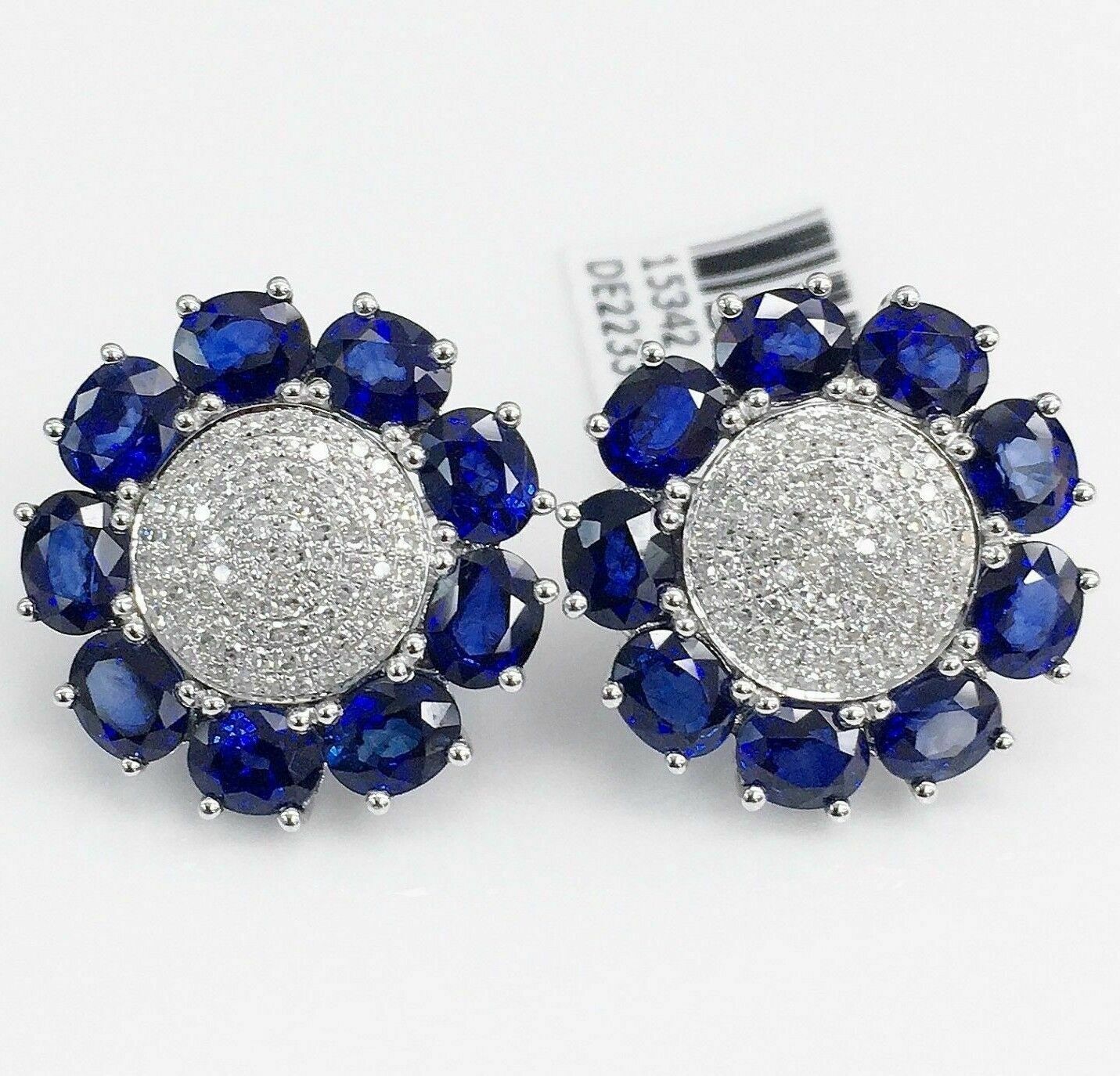 9.34 Carats t.w. Diamond and Sapphire Custom Made Dinner Earrings 14K Gold New